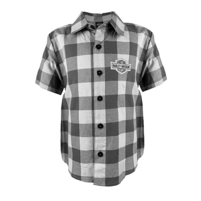 Harley-Davidson® Boy's Grey Woven Plaid Shirt // SG-1070235