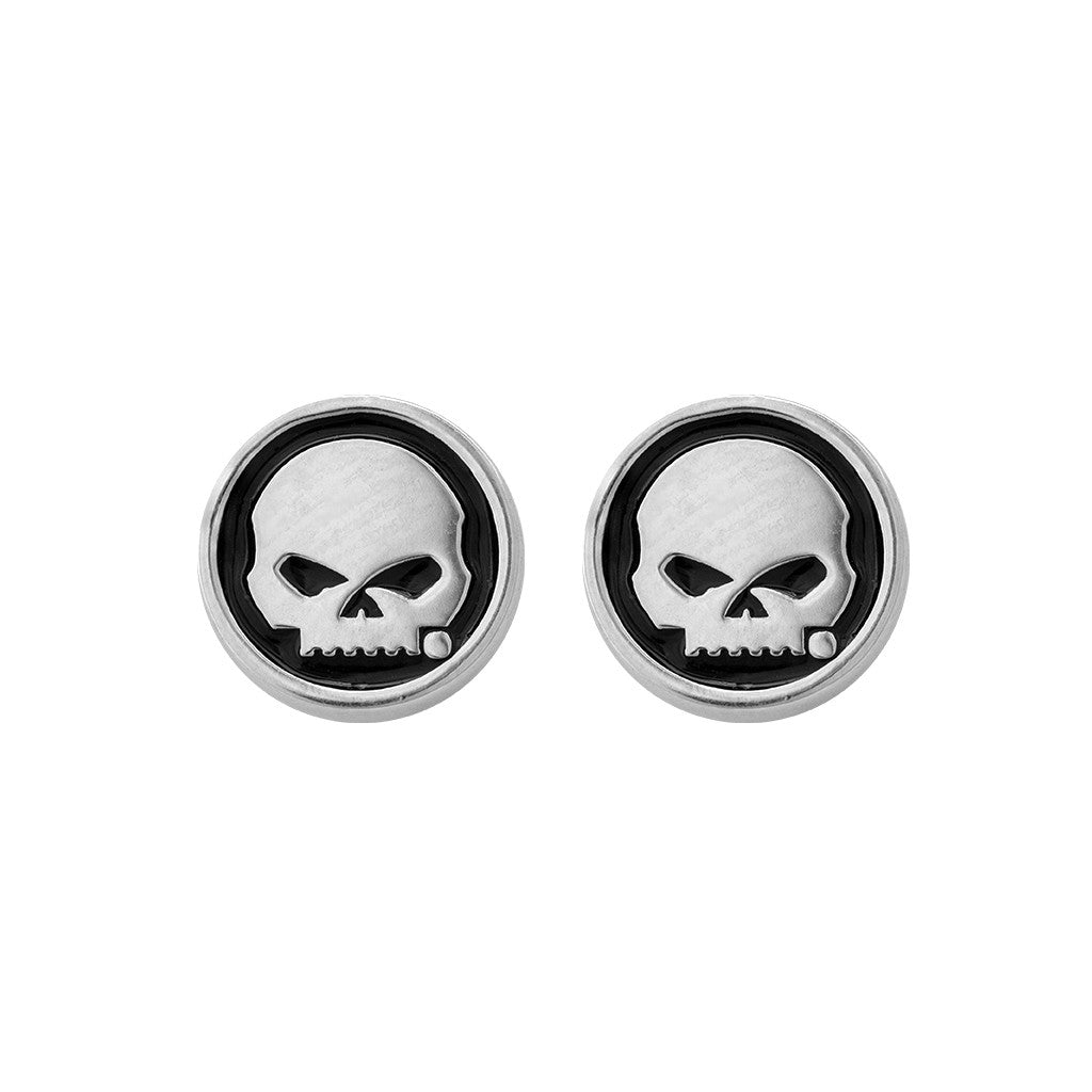 Harley-Davidson® Black Enamel Skull Circle Post Earrings // HDE0499